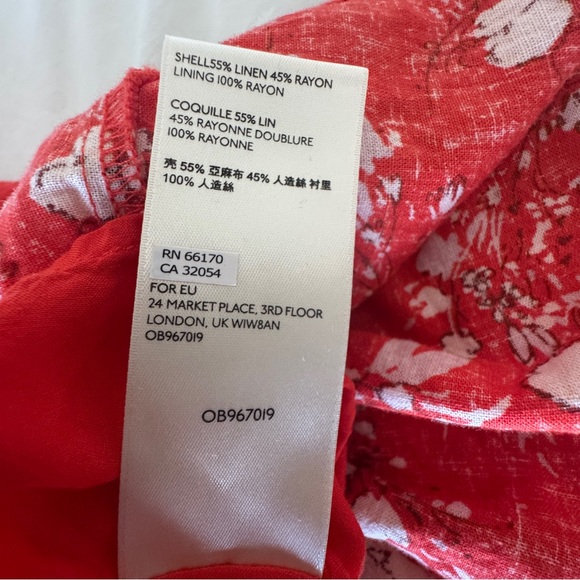 Red One-Shoulder Linen Floral Mini Dress XS Free People Summer Party Festival - Picture 8 of 9